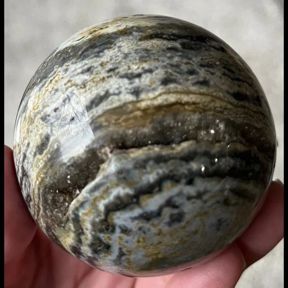 Ocean Jasper Sphere w/ Druzy Pockets - Picture 6 of 10